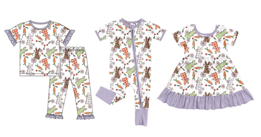 25.10.1 custom each style moq 8 eta 6-8week Sibling Sisters easter bunny baby girl short sleeve pants sets and dress and rompers match family design