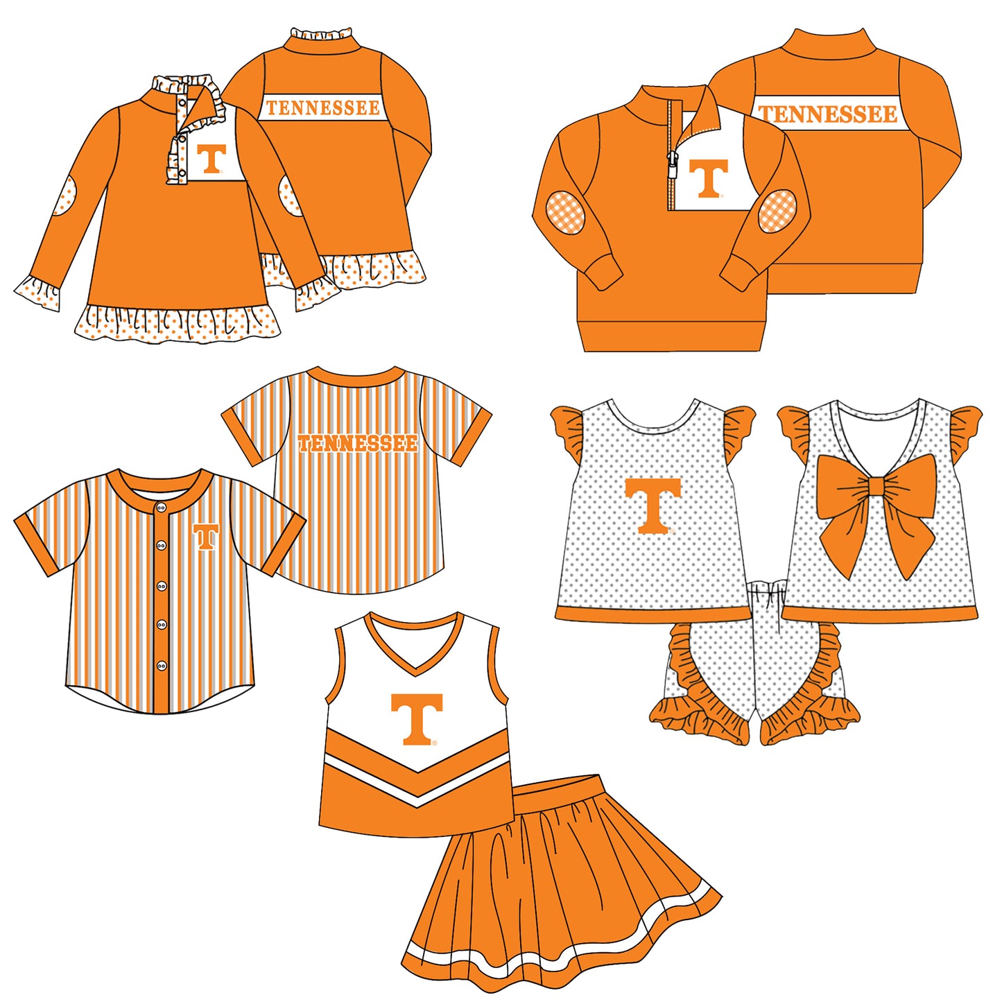 Custom moq 5 mix size milk silk summer teams Girls Long Sleeve Orange Top Matching Short Sleeve Set Boys Tops