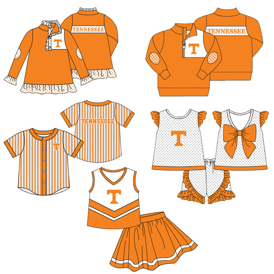 Custom moq 5 mix size milk silk summer teams Girls Long Sleeve Orange Top Matching Short Sleeve Set Boys Tops