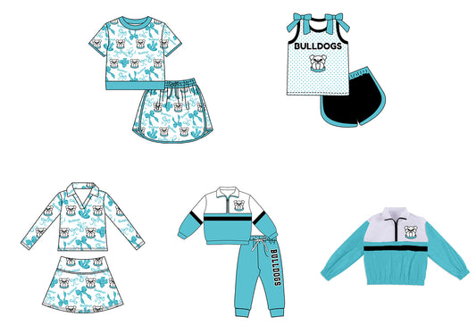 Custom moq 5 mix size milk silk summer teams Girls Light Blue Polka Dot Top Shorts Set Top Skirt Short Set Zipper Pullover Pants Set