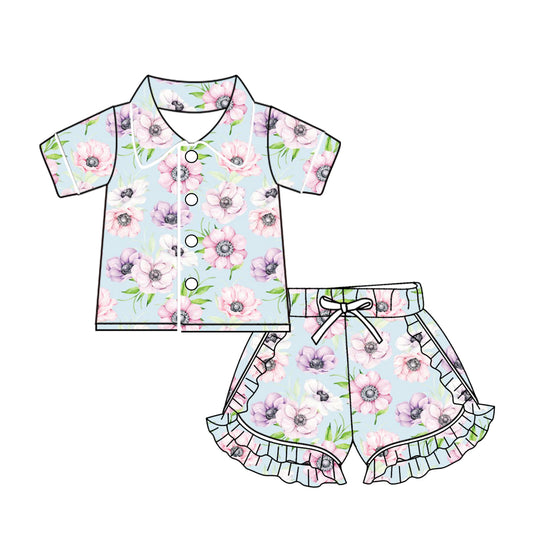 10.23 custom each style moq 5eta 4-6week baby kids clothes flower short sleeve shorts pajamas sets