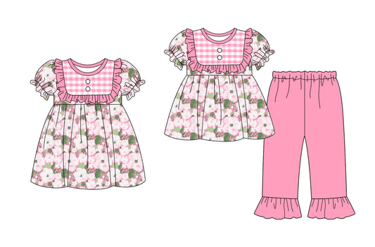 25.9.24 custom each style moq 8 eta 6-8week Sibling Sisters floral baby girl short sleeve pants sets and dress match family design