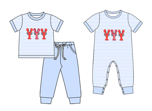 25.10.15 custom each style moq 5 eta 6-8week Sibling Sisters lobster baby boy clothes short sleeve pants sets and romper match family design