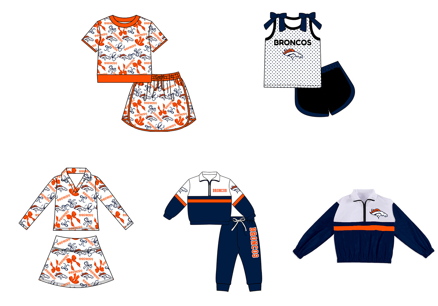 Custom moq 5 mix size milk silk summer teams Girls Navy Blue Polka Dot Top Shorts Set Top Skirt Short Set Zipper Pullover Jogger Pants Set Pullover Tops