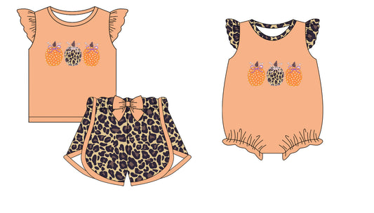 25.5.25 custom each style moq 5eta 4-6week Sibling Sisters pumpkin bow baby girl short sleeve shorts sets and rompers match family design
