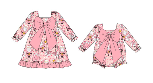 25.8.8 custom each style moq 5eta 4-6week Sibling Sisters Christmas pink baby girl long sleeve dress and rompers match family design