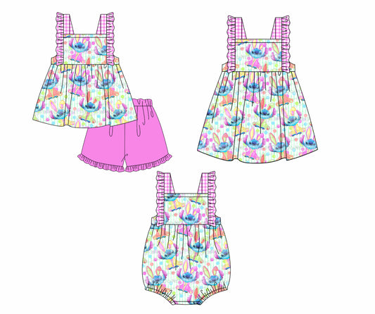 12.12 custom each style moq 5eta 4-6week Sibling Sister stitch baby girl short sleeve shorts sets and dress and rompers match family design
