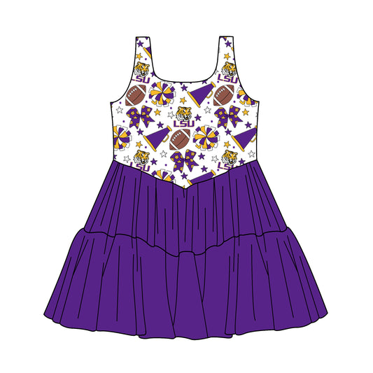 Custom moq 5 mix size milk silk summer teams Baby Girls Sleeveless Purple Knee-Length Dress Cute Clothing for Little Girls