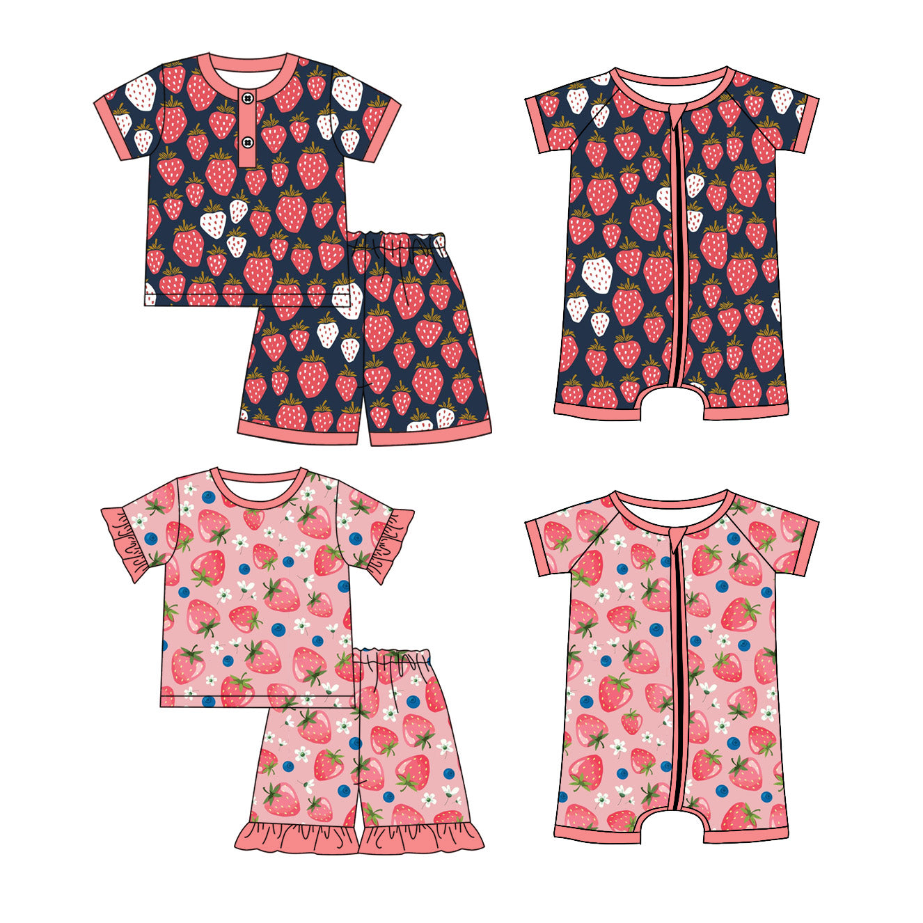 25.12.27 custom each style moq 5 eta 6-8week Sibling Sister strawberry baby short sleeve shorts sets 2 and romper 2 match desig