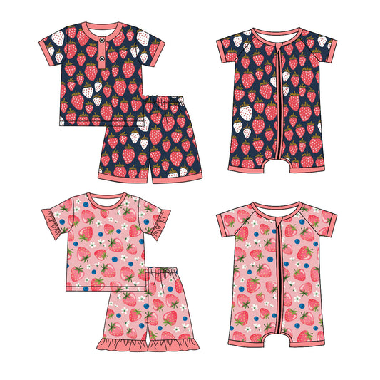 25.12.27 custom each style moq 5 eta 6-8week Sibling Sister strawberry baby short sleeve shorts sets 2 and romper 2 match desig