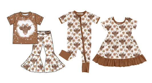 25.7.9 custom each style moq 5eta 4-6week Sibling Sisters alpine head bow baby girl short sleeve pants sets and dress and rompers match family design
