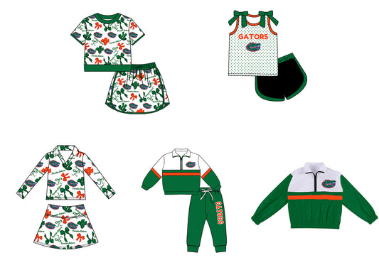 Custom moq 5 mix size summer teams Girls Green Polka Dot Top Shorts Set Top Skirt Short Set Zipper Pullover Pants Set