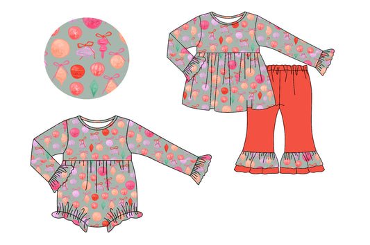 25.7.10 custom each style moq 5eta 4-6week Sibling Sister bow baby girl long sleeve pants sets and rompers match family design