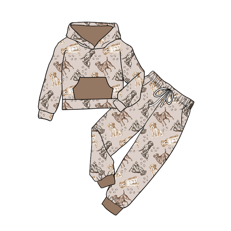 8.31 custom each style moq 5eta 4-6week baby girls clothes puppy hooded long sleeve pants sets