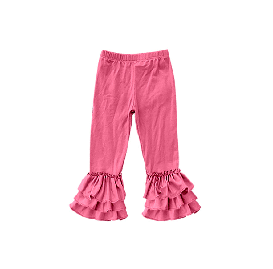 custom moq 5 girls icing cotton pants Rose Pink three-tiered ruffled trousers