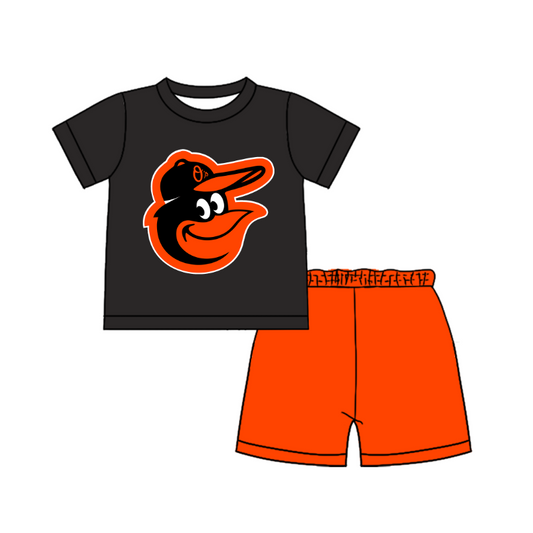 Custom moq 5 mix size milk silk summer teams Baby Boy's black  Short-Sleeved O-Neck Top And solid color Shorts Set