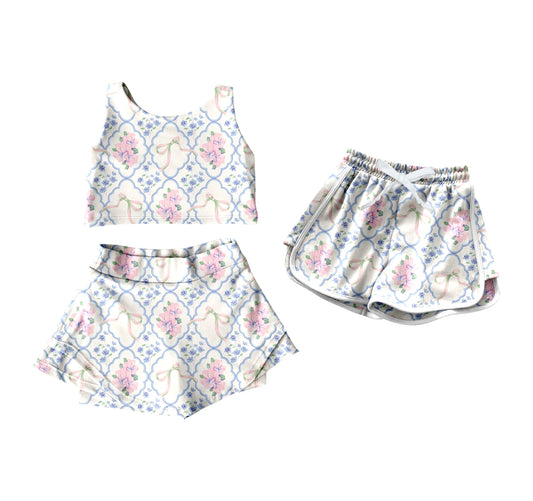 4.17 custom each style moq 5eta 4-6week Sibling Sister bow floral baby girls clothes Short sleeve yoga dress and shorts match family design