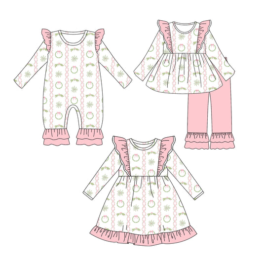 25.6.14 custom each style moq 5eta 4-6week Sibling Sisters Christmas floral bow baby girl long sleeve pants sets and dress and rompers match family design