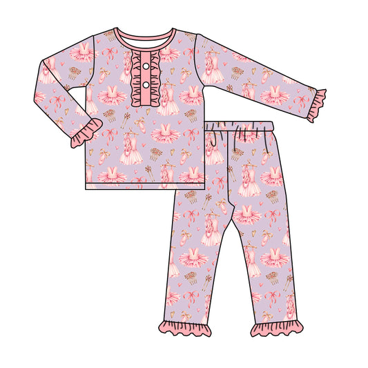 5.30 custom each style moq 5eta 4-6week Sibling Sister ballet shoes pink baby girls pajama outfits and dress and baby romper match family design