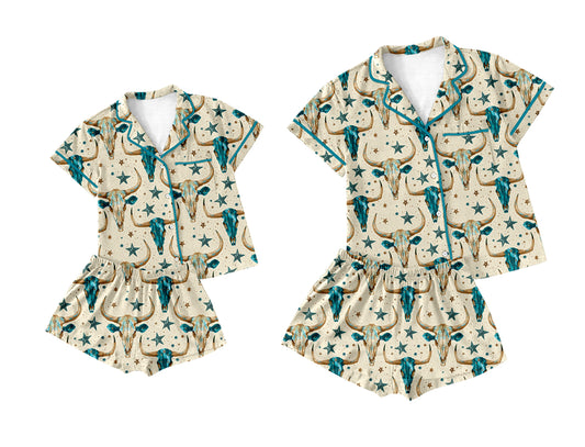 2.17 custom each style moq 5eta 4-6week Sibling Sister cow head short sleeve shorts sets and adult sets match design
