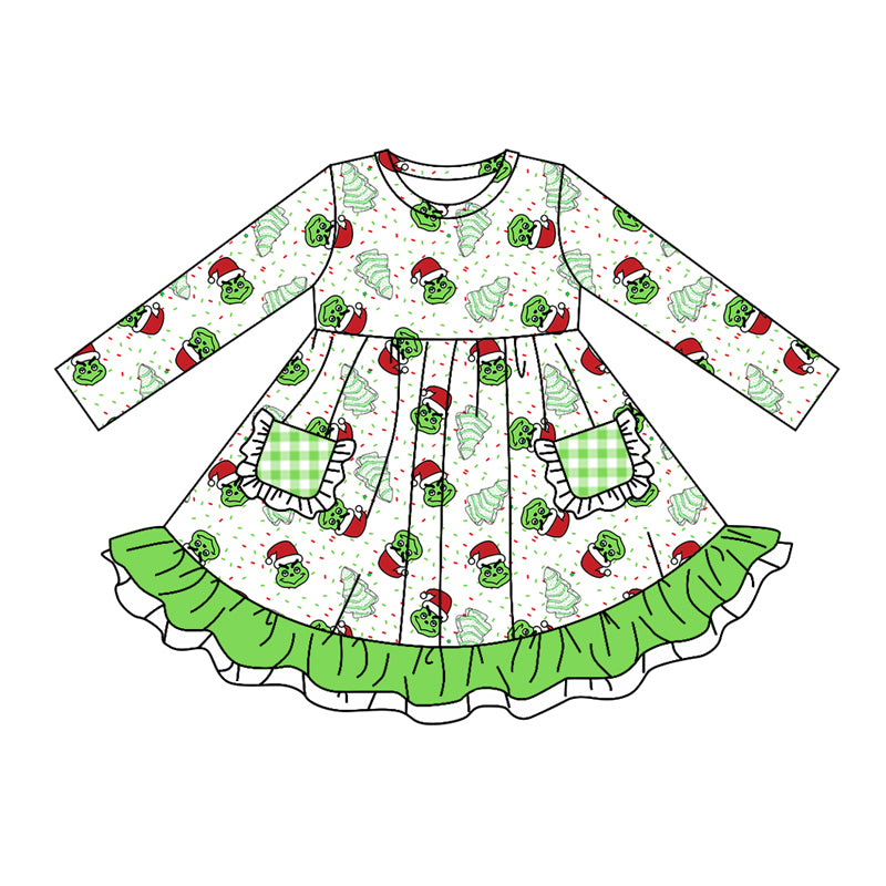 8.30 custom each style moq 5eta 4-6week Sibling Sister Christmas green baby girl sets and dress and rompers match family design