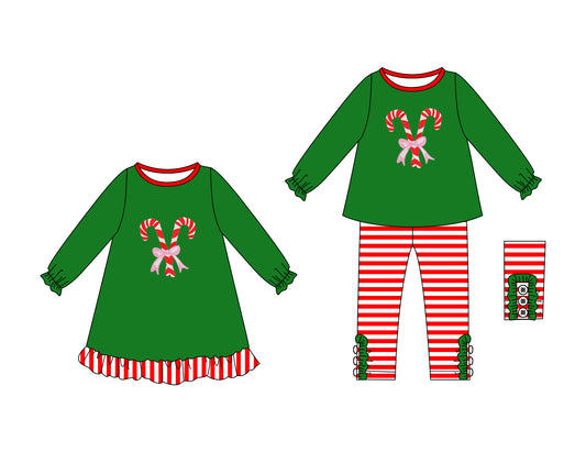 25.6.5 custom each style moq 5eta 4-6week Sibling Sisters Christmas green baby girl long sleeve pants sets and dress match family design