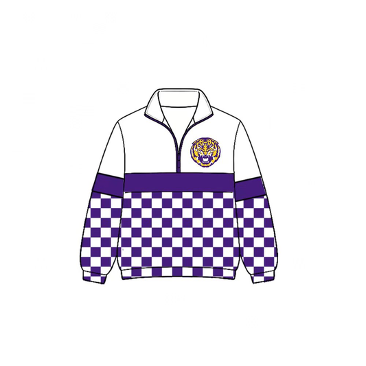 Custom moq 5 mix size milk silk summer teams Daddy and Me Purple Long Sleeve Team Zipper Pullover Tops