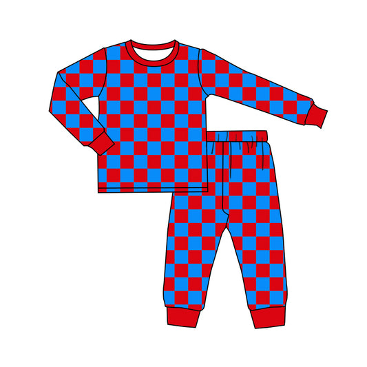 9.25 custom each style moq 5eta 4-6week Sibling Sister red and blue plaid baby boys sets and rompers match family design