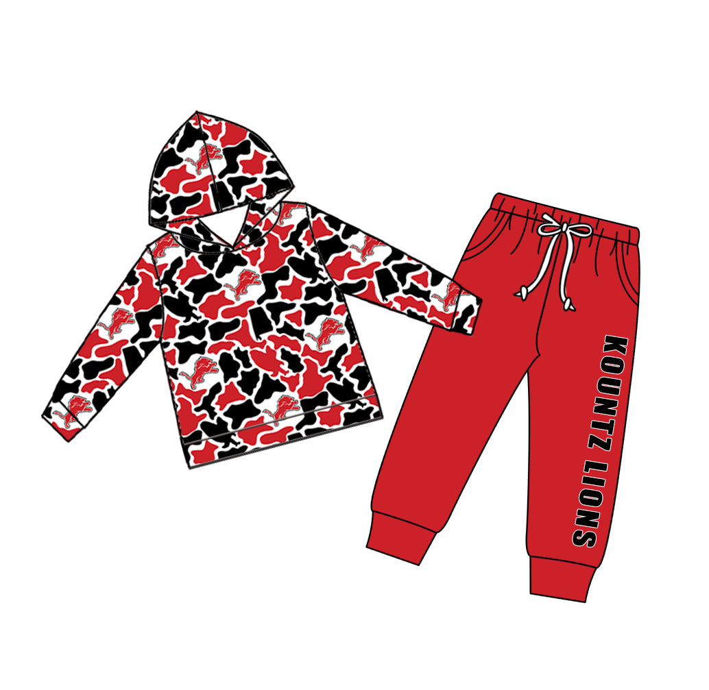 Custom moq 5 mix size teams Baby Boy Camouflage Long Sleeve Hoodie Top Drawstring Pants with Pockets Set