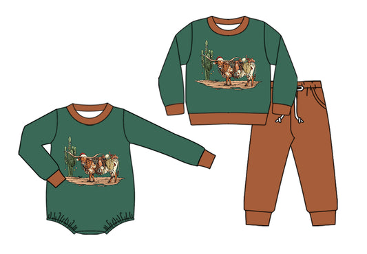 25.6.10 custom each style moq 5eta 4-6week Sibling Sisters green baby boy long sleeve pants sets and rompers match family design