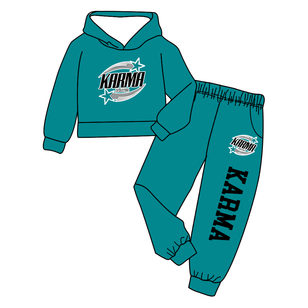 custom moq 5 mix size MSD072206 Baby Kids Letter Print Long Sleeve Hooded Top Matching Trousers Two Piece Team Clothes Set