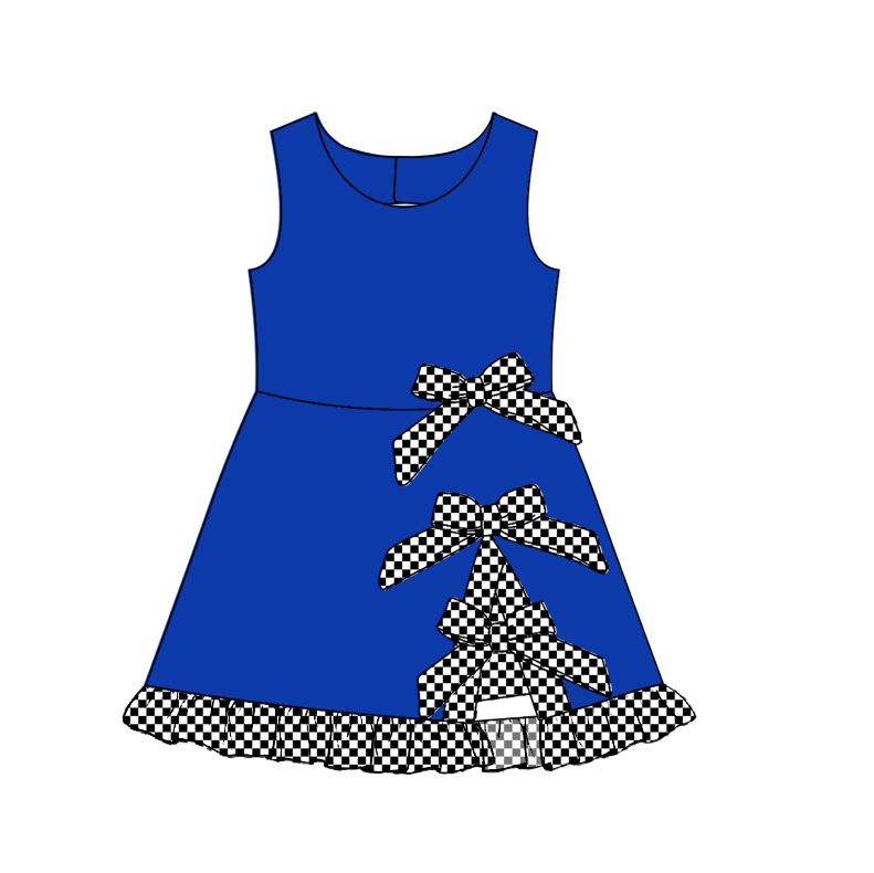 custom moq 5 mix size Baby Girls Sleeveless Checked Bow Yoga Scallop Knee Length Ruffle Dress