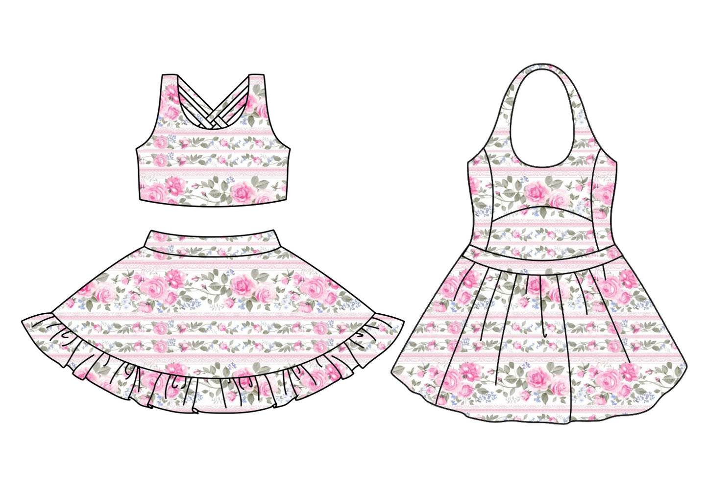 3.22 custom each style moq 5eta 4-6week Sibling Sister floral baby girls clothes Short sleeve skirts sets and dress match family design