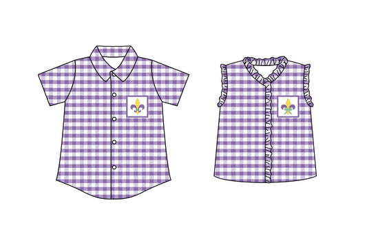 25.10.23 custom each style moq 5 eta 6-8 week Sibling Sister mardi gras baby girl boy short sleeve top 2 match family design