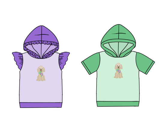 25.10.30 custom each style moq 8 eta 6-8week Sibling Sisters mardi gras puppy baby girl hooded short sleeve top 2 match family design