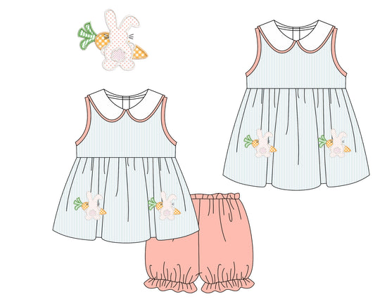 11.21 custom each style moq 5eta 4-6week Sibling Sister easter rabbit baby girl short sleeve shorts sets and dresses match design