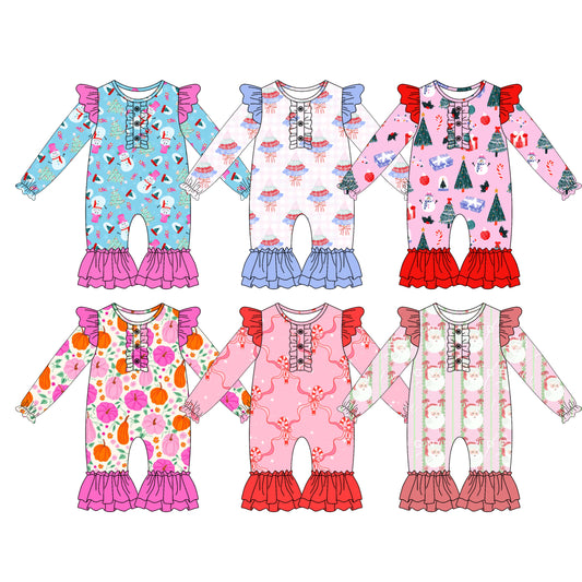 25.6.18 custom each style moq 5eta 4-6week Sibling Sisters baby girl long sleeve romper 1 and romper 6 match family design