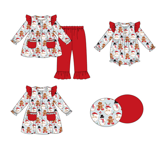 25.7.30 custom each style moq 5eta 4-6week Sibling Sisters Christmas baby girl long sleeve pants sets and dress and rompers match family design