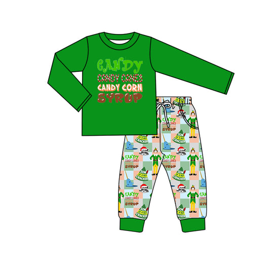 6.29 custom each style moq 5eta 4-6week Christmas green long sleeve pants baby boys clothes sets