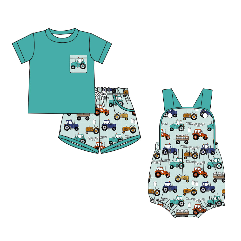 Custom moq 5 mix size Light Green Short-Sleeved Romper Set for Baby Boys Comfortable Top And Shorts Outfit for Infants