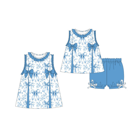 3.21 custom each style moq 5eta 4-6week Sibling Sister bow floral baby girl short sleeve shorts sets and dresses match design