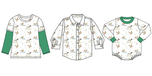 25.6.17 custom each style moq 5eta 4-6week Sibling Sister duck baby boy long sleeve top 1 and top 2 and romper match family design