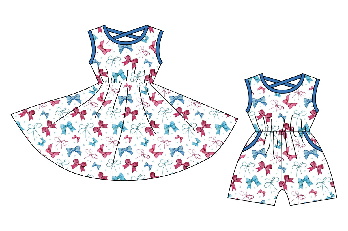 12.24 custom each style moq 5eta 4-6week Sibling Sister bow baby girl short sleeve shorts dress and jumpsuit match design