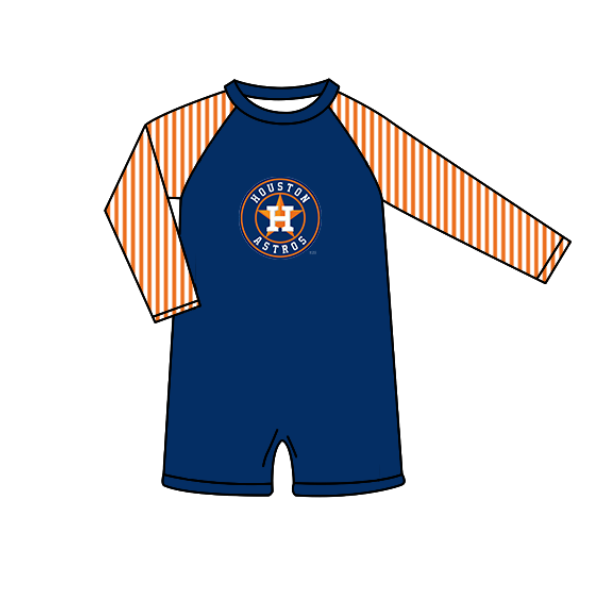 Custom moq 5 mix size milk silk summer teams baby girl boys clothes Navy Blue Two-Piece Swimsuit Set One Piece Swimsuits boy swim trunks
