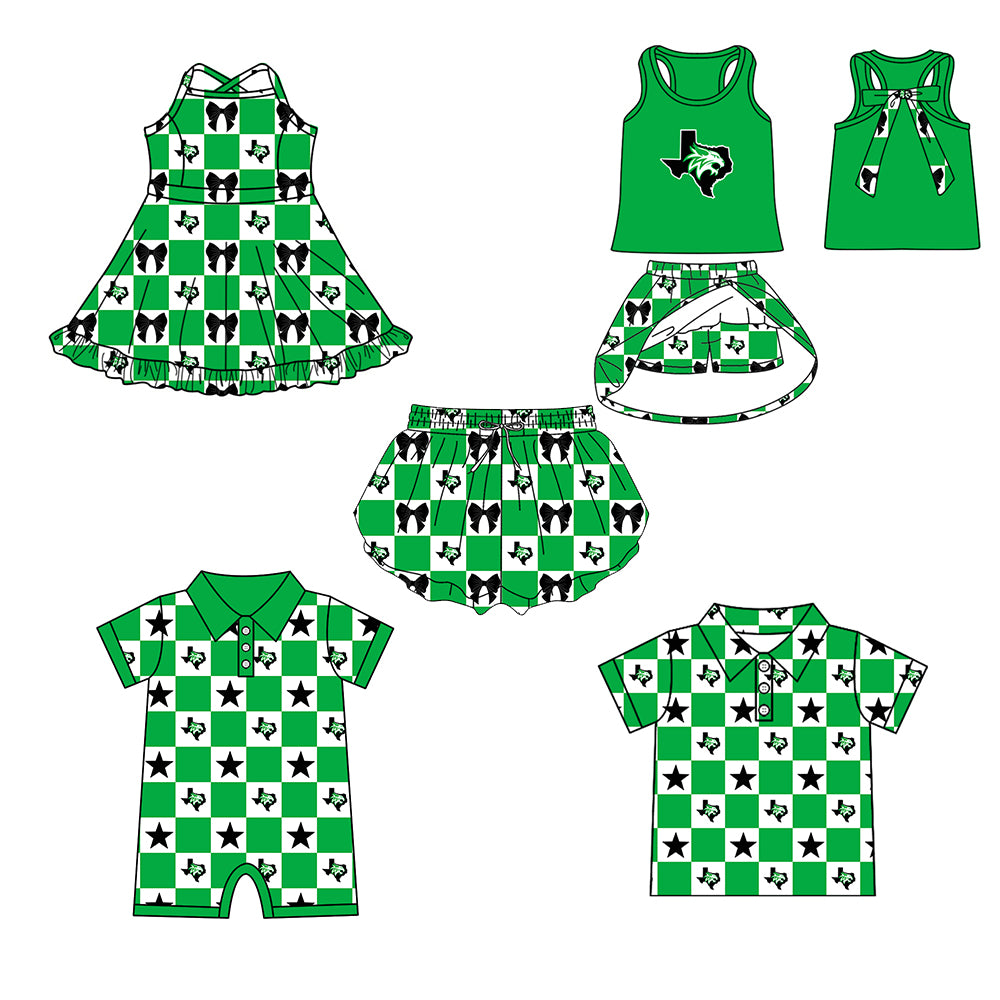 Custom moq 5 mix size milk silk summer teams Baby Girl Green Sleeveless Top Skirts Set Dress And Shorts Yoga Outfit Boy's Short-Sleeved Polo Shirt And Romper