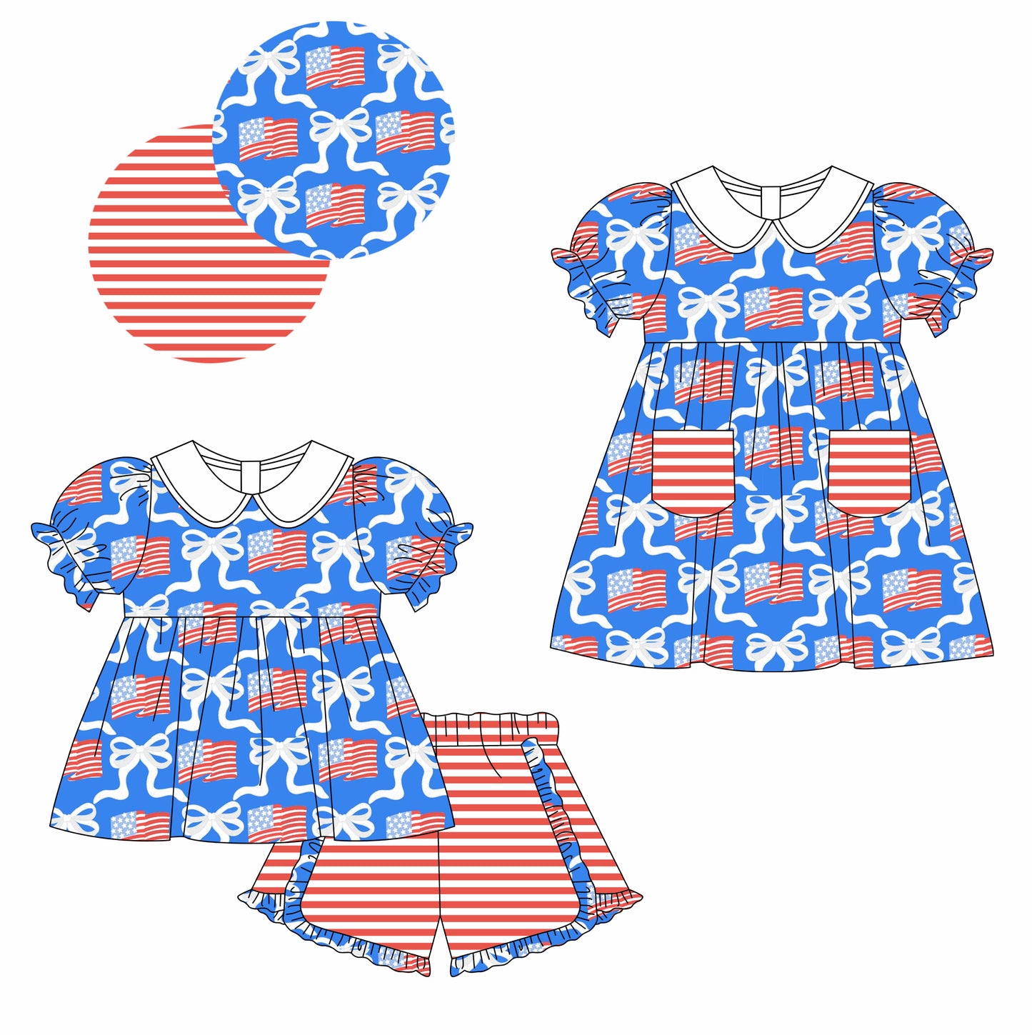11.13 custom each style moq 5eta 4-6week Sibling Sister usa bow baby girl short sleeve shorts sets and dresses match design