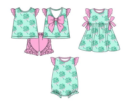 12.25 custom each style moq 5eta 4-6week Sibling Sister baby girl short sleeve shorts sets and dress and rompers match family design