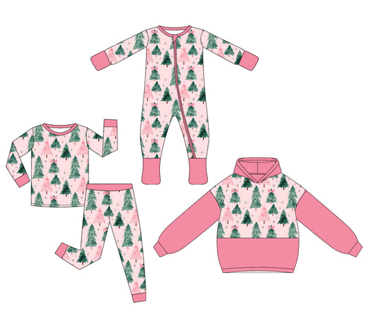 25.5.10 custom each style moq 5eta 4-6week Sibling Sisters Christmas trees baby girl long sleeve pants sets and rompers and tops match family design
