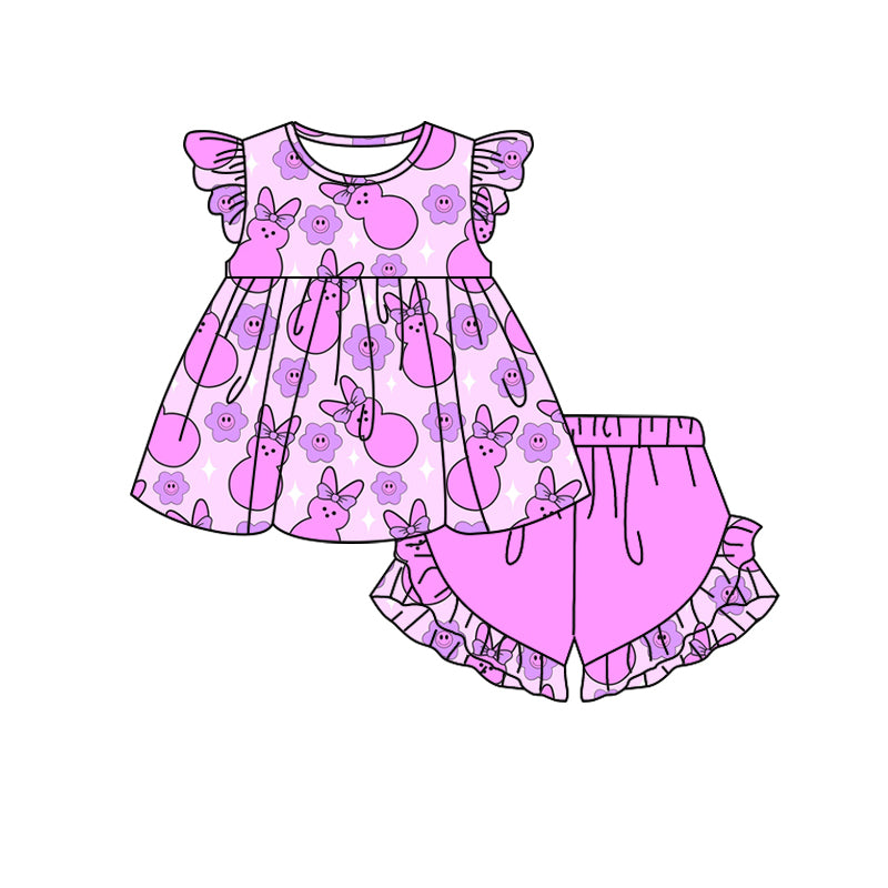 10.25 custom each style moq 5eta 4-6week Sibling Sister easter rabbit purple baby girl short sleeve shorts sets and briefs sets and dresses match design