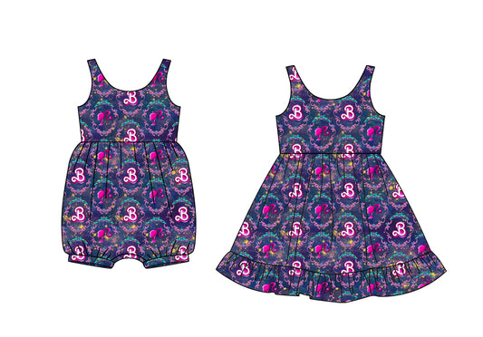 4.9 custom each style moq 5eta 4-6week Sibling Sisters baby girl short sleeve dress and rompers match family design